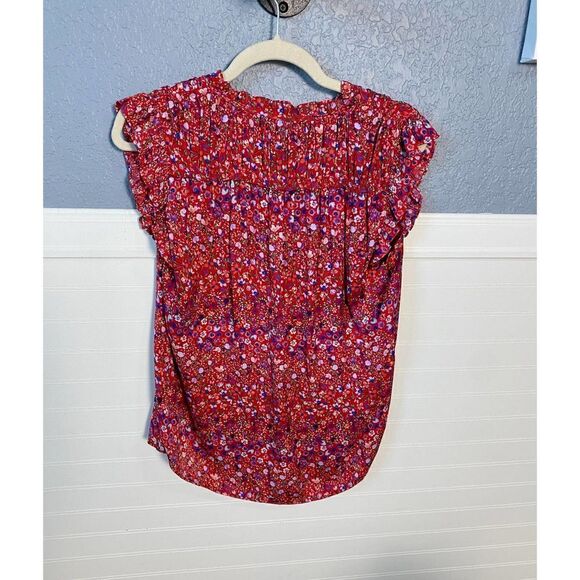 Adrianne Vittadini Red Floral Printed Short Sleeve Blouse Women's Size XS - Picture 6 of 6
